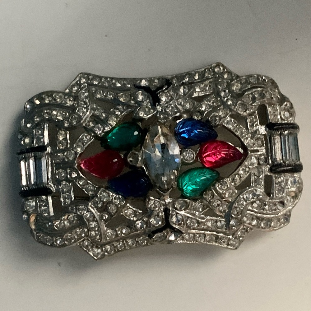 Vintage Art Deco Rhinestone Colored Fruit Salad Brooch Pin